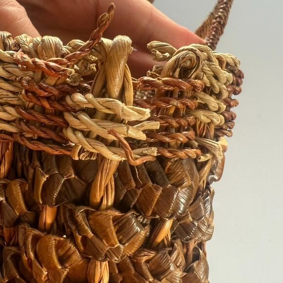 Wicker Rattan Woven Bohemian Two-toned Handbag Two Handle - Picture 12 of 14